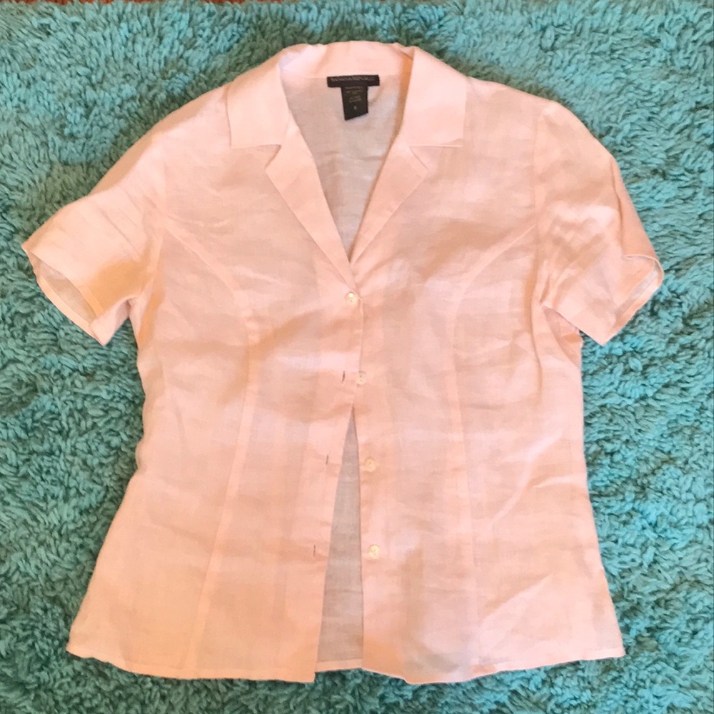 Pale pink linen button up v-neck